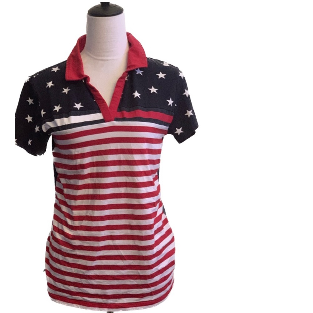 TOMMY HILFIGER 🇺🇸 Womens Americana V-Neck Collared Tee Shirt 🇺🇸  (M)